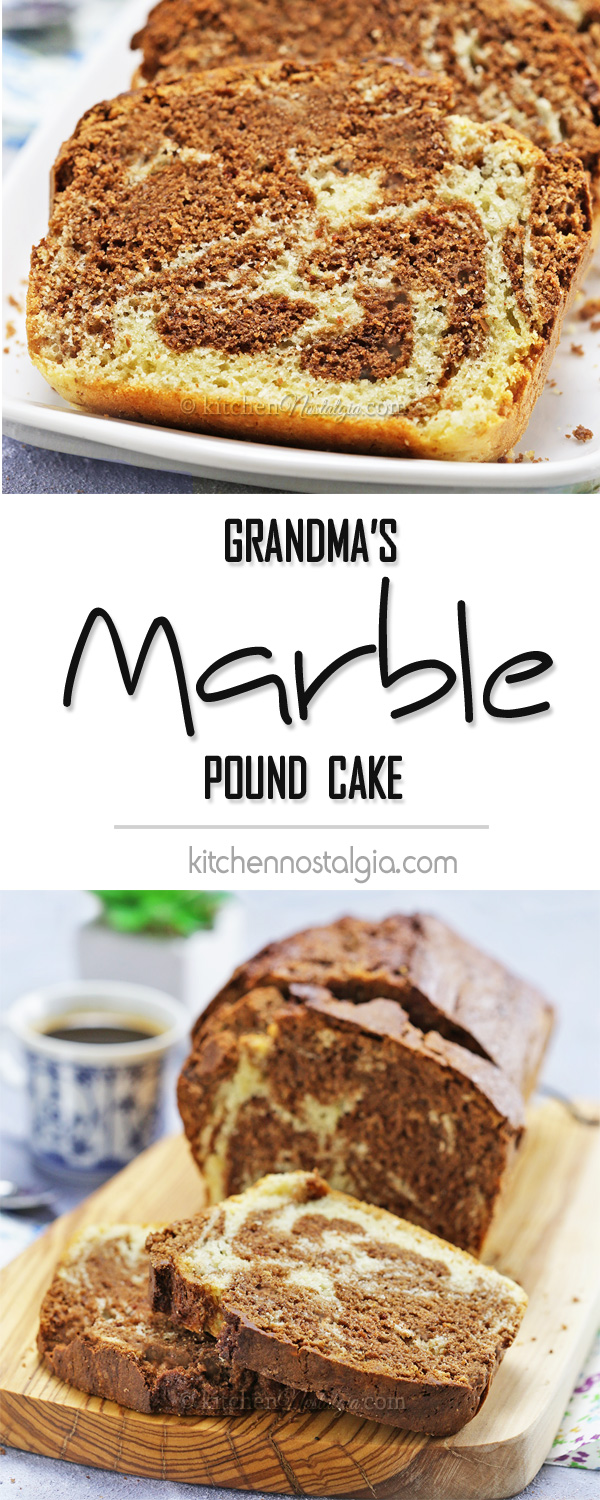 Grandma's Marble Pound Cake - my family recipe; dense and rich; with wonderful flavor coming from lemon zest, rum and chocolate; can be baked in bundt cake tin too!