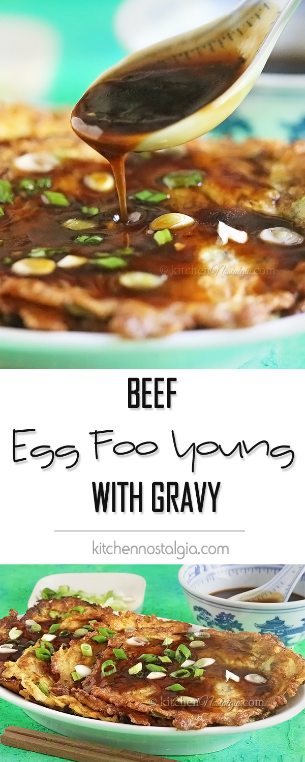 Beef Egg Foo Young with Thick Gravy - quick and easy homemade version of favorite Chinese takeaway meal!