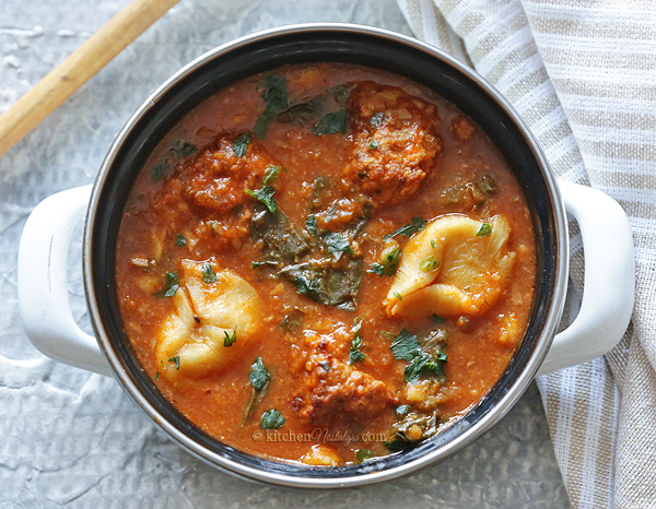 Italian Meatball and Tortellini Soup with Spinach